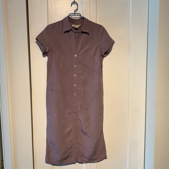 Easy Spirit Dresses & Skirts - Purple collar silk linen shirt dress